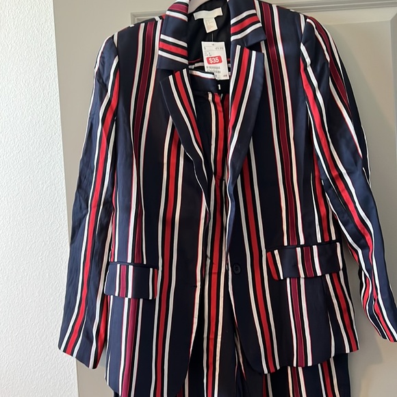 Pinstripe Linen Pantsuit (Blazer Size 8/Pants Size 12) - Picture 3 of 5